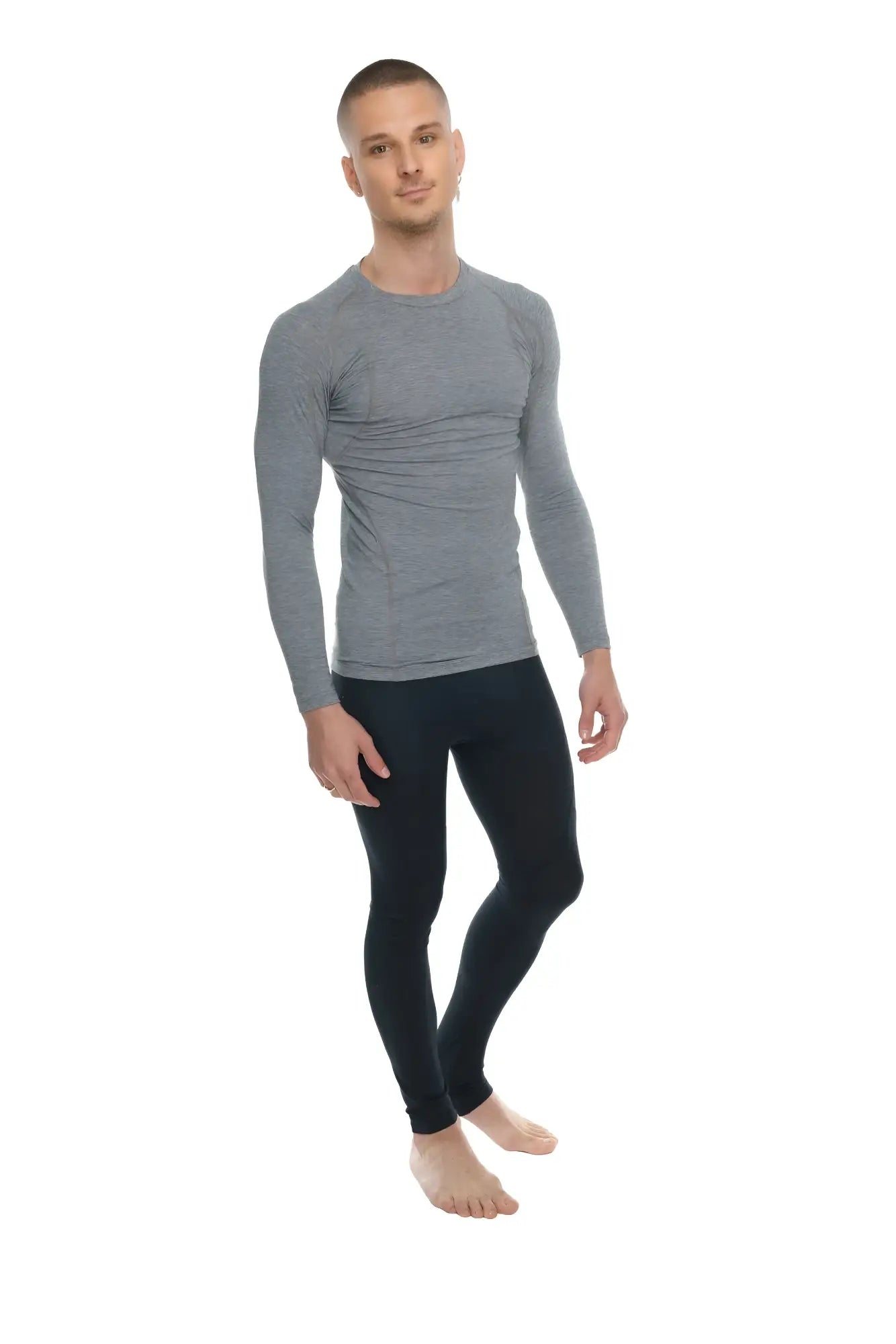 Gray long-sleeved thermal raglan crew neck shirt with subtle texture designed for casual layering in steel gray