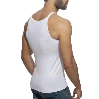 White dick addickted tank top with form-fitting fit rounded neckline and seamless construction for comfortable wear