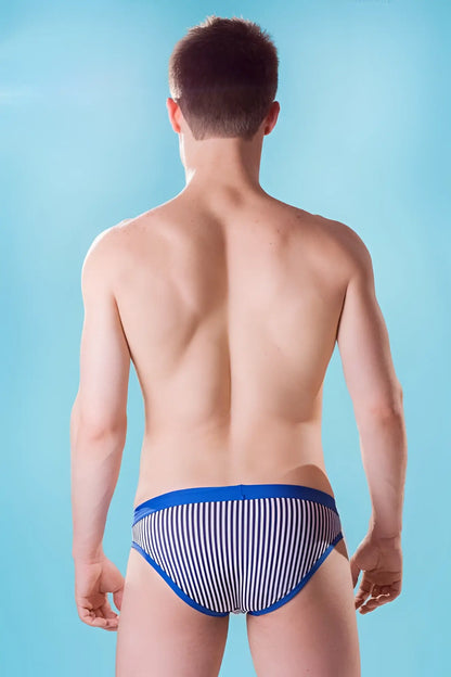 Dietz Isola slip bikini swimwear SB0020 size L with blue and white striped briefs and solid blue waistband