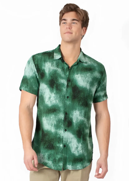 Diffuse abstract s s shirt short-sleeved button-up green and black tie-dye casual cotton shirt