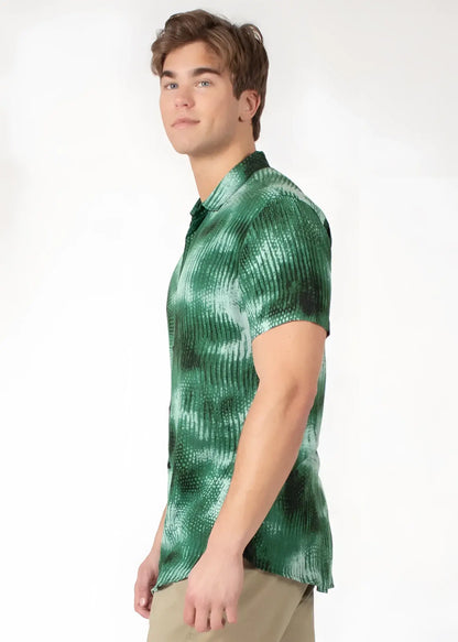 Diffuse abstract s s shirt green tie-dye short-sleeved polo shirt with ribbed texture and breathable fabric