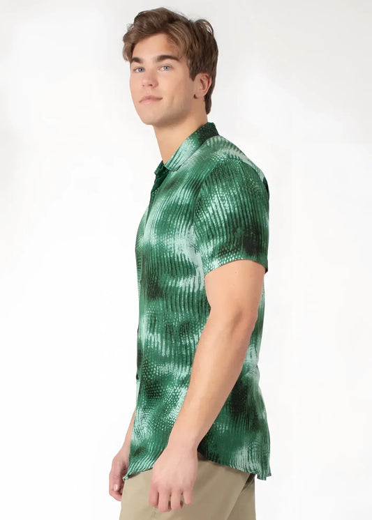 Diffuse abstract s s shirt green tie-dye short-sleeved polo shirt with ribbed texture and breathable fabric