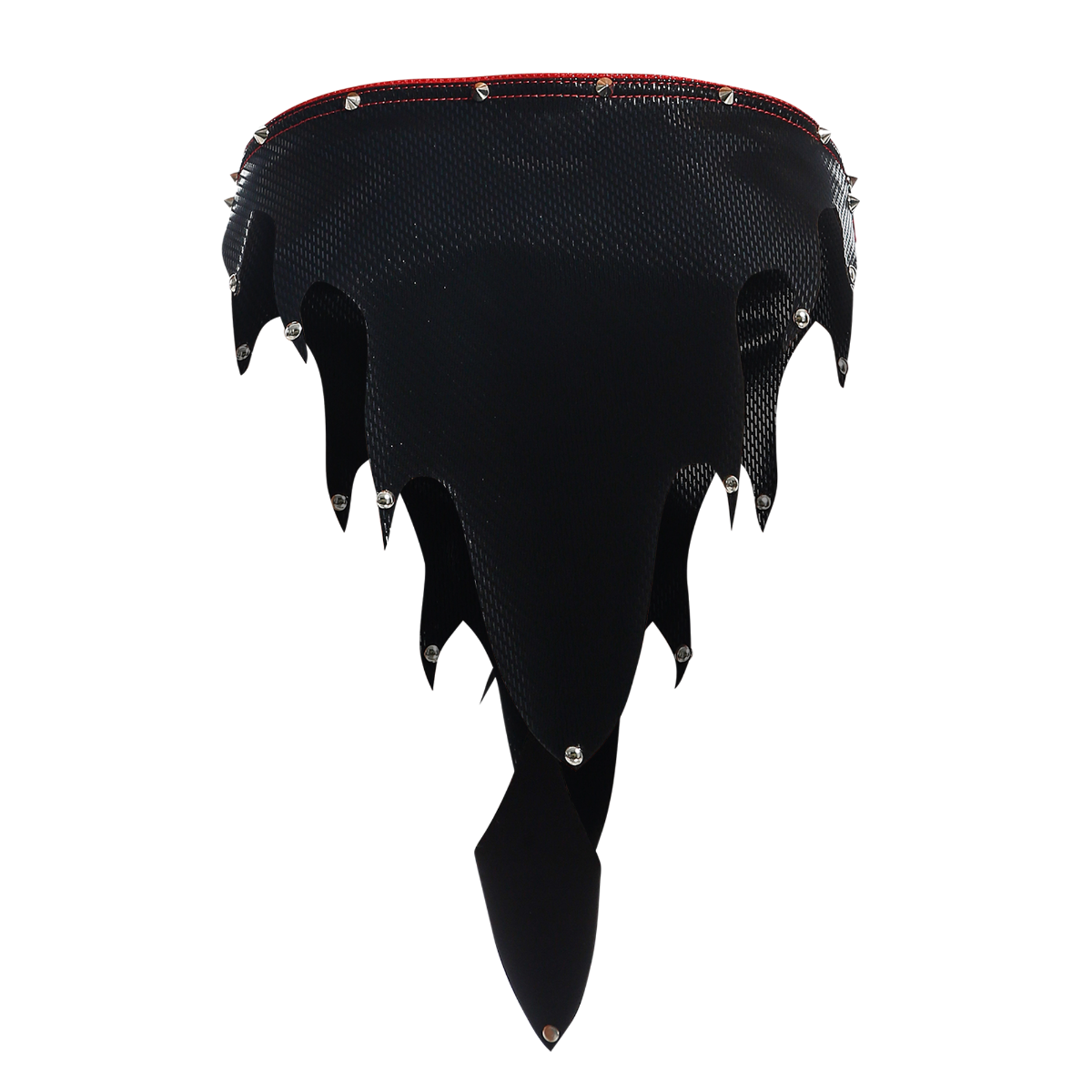 Black carbon fiber choker with red stitching and silver studs from DNGEON Fire Skirt collection