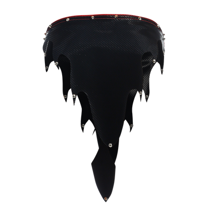Black carbon fiber choker with red stitching and silver studs from DNGEON Fire Skirt collection