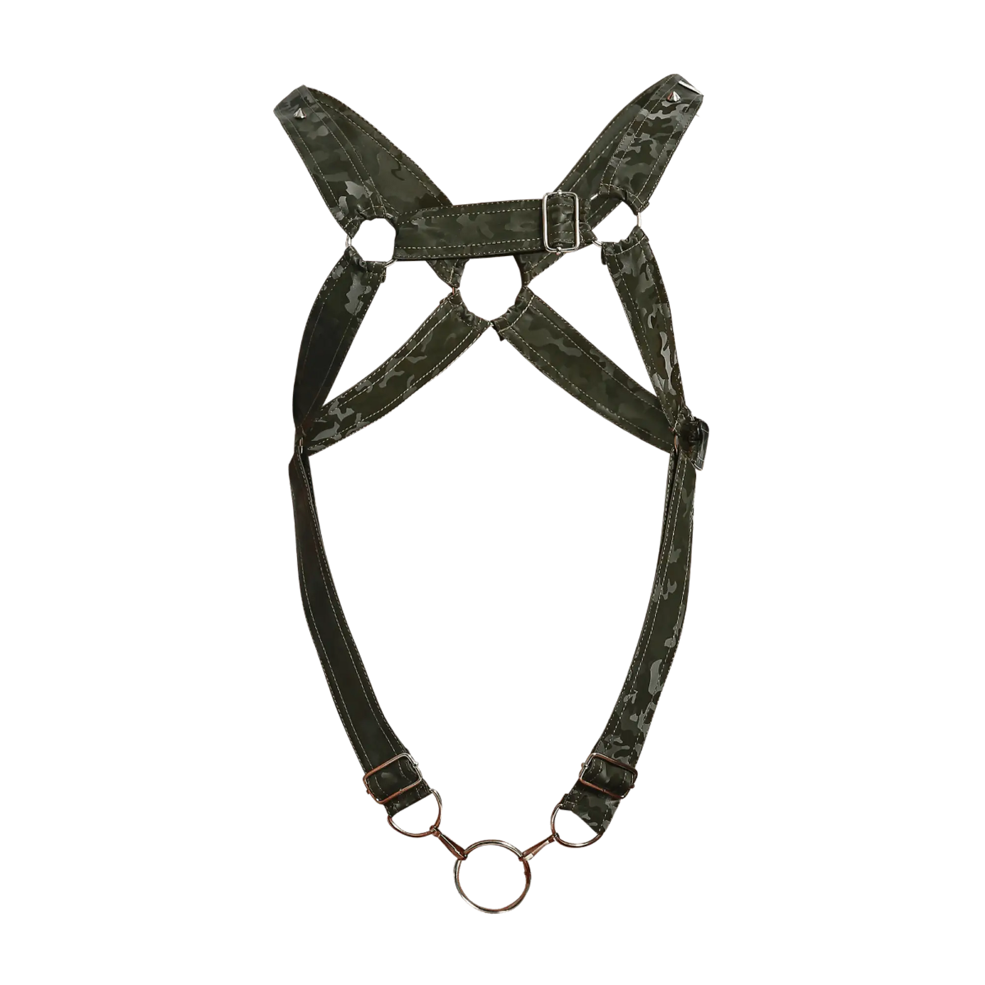 Dngeon cross c ring harness camo dark green camouflage horse harness with metallic buckles and central ring