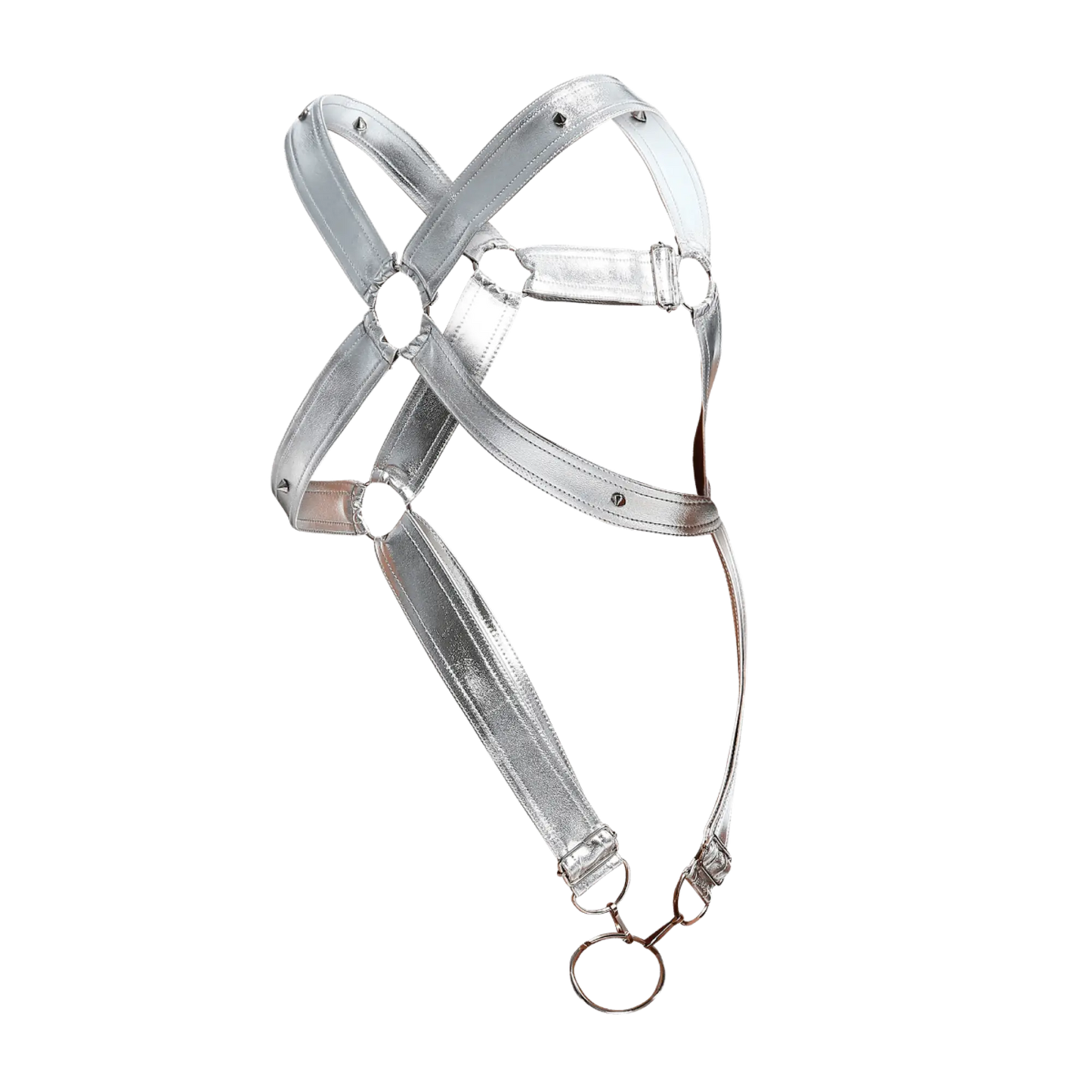 Silver metallic horse halter with reflective finish and sturdy metal hardware from dngeon cross c-ring harness mirror