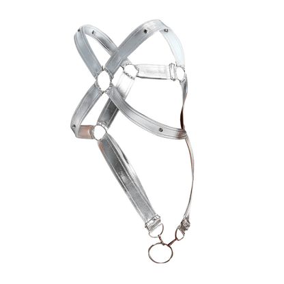 Silver metallic horse halter with reflective finish and sturdy metal hardware from dngeon cross c-ring harness mirror