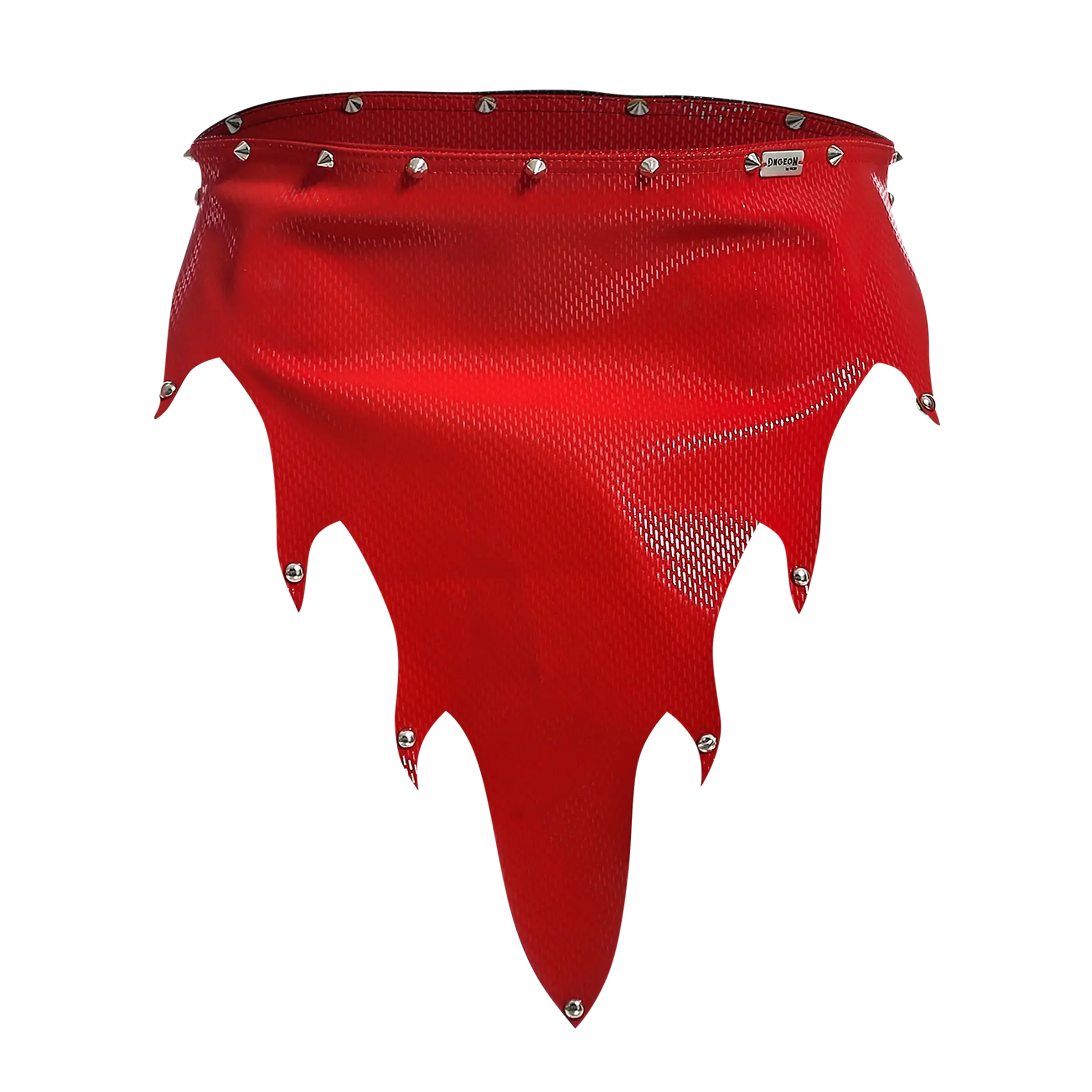 Dngeon fire skirt red mesh fabric belt with silver studs along edges for edgy fashion statement