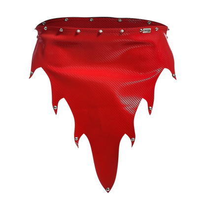 Dngeon fire skirt red mesh fabric belt with silver studs along edges for edgy fashion statement