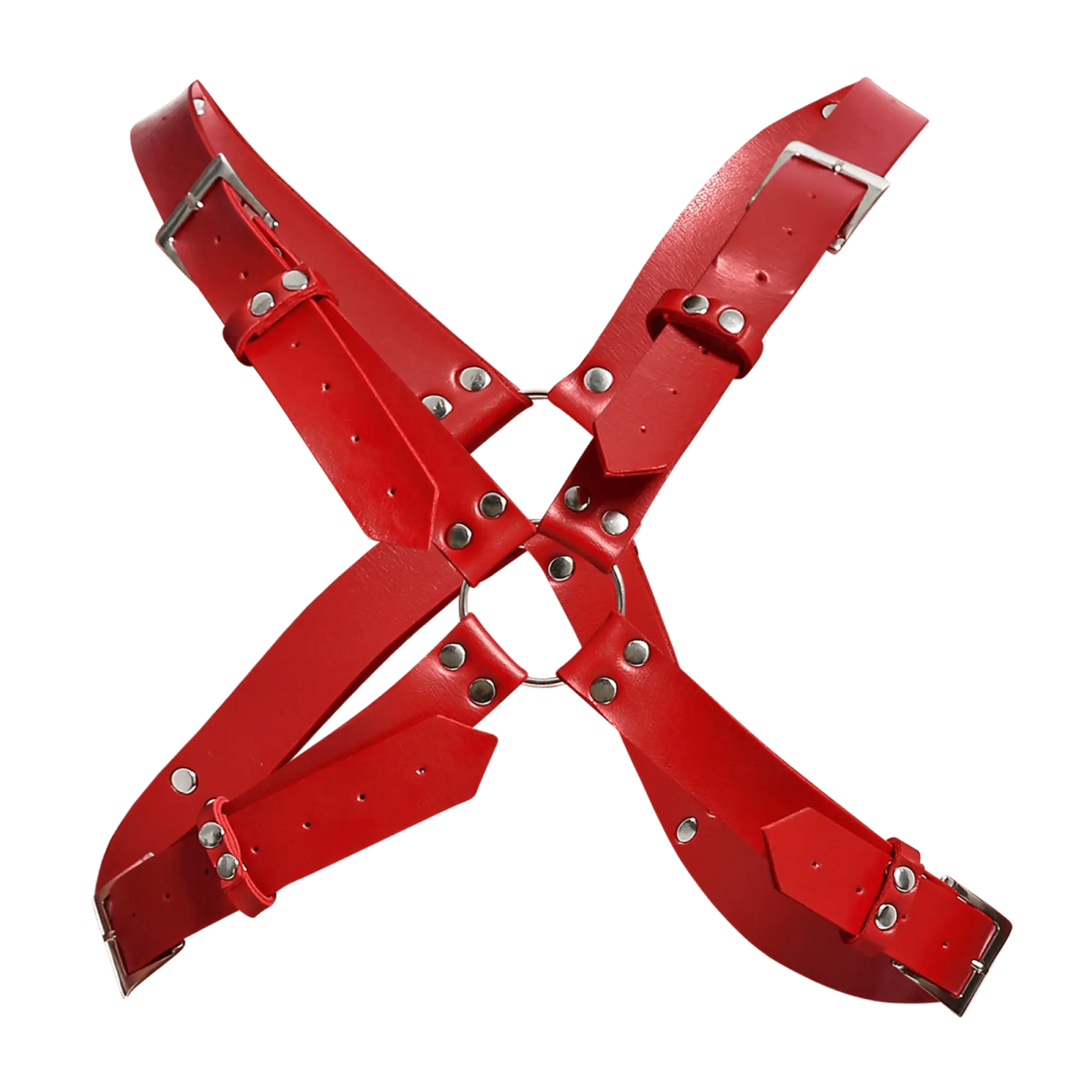 Dngeon harness belts cross red leather x shaped harness with silver toned metal buckles and rivets