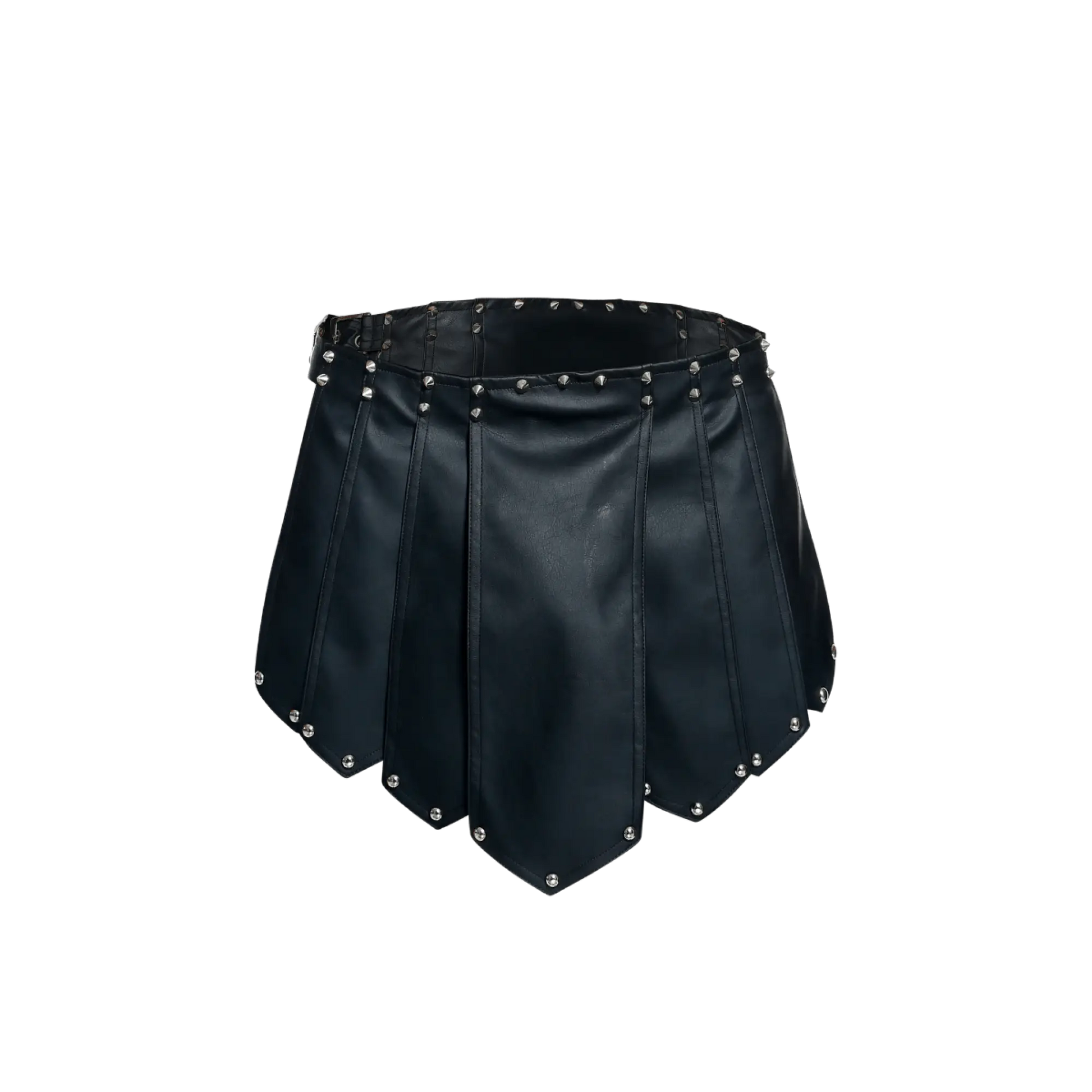 Dngeon roman skirt black faux leather pleated mini skirt with silver studs on waistband and hem in new colors