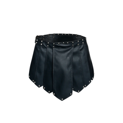 Dngeon roman skirt black faux leather pleated mini skirt with silver studs on waistband and hem in new colors