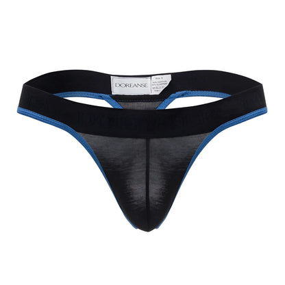 Black and blue Doreanse 1012-BLK borderline thong with sheer mesh front panel in comfortable breathable fabric