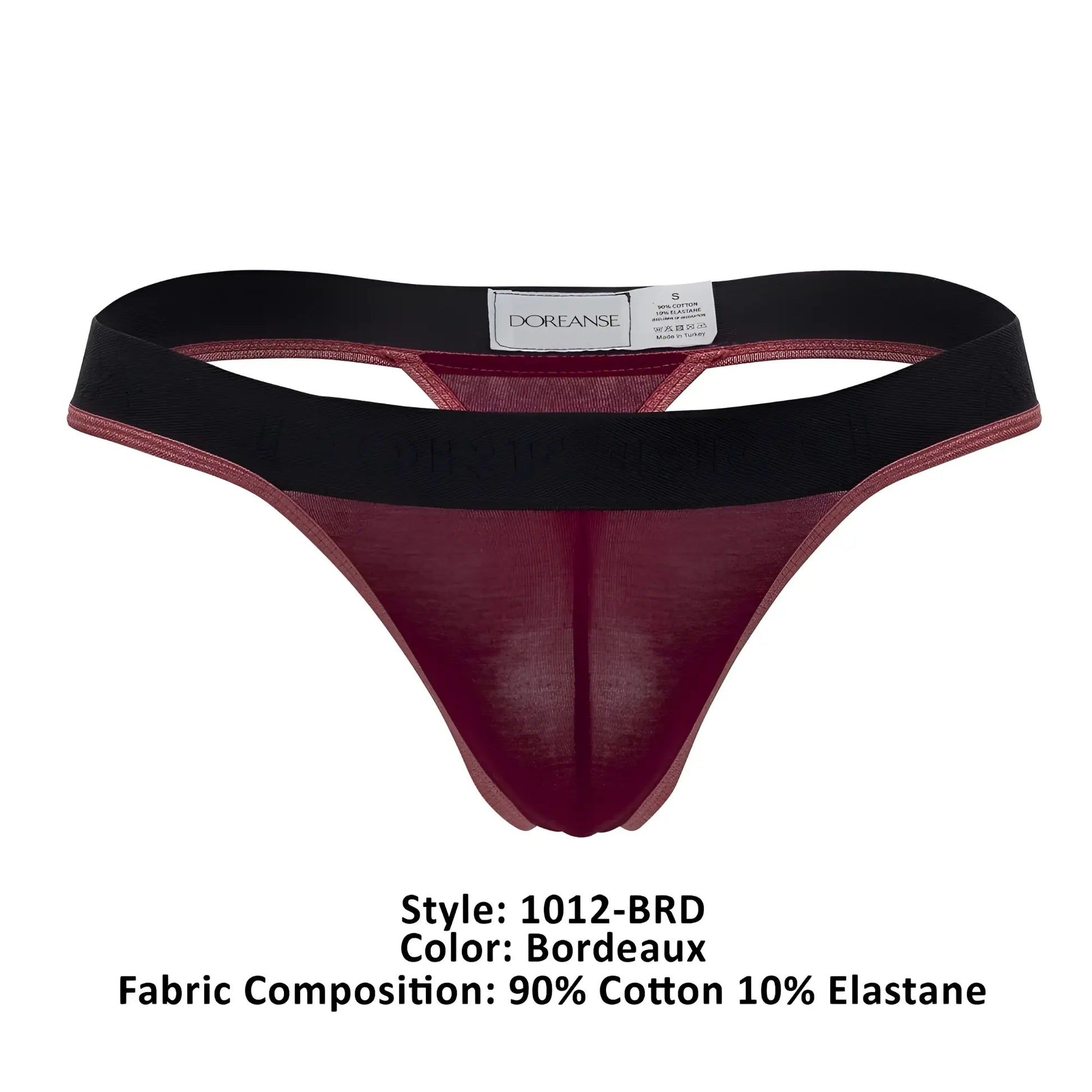 Bordeaux doreanse 1012-brd borderline thong made of 90 percent cotton 10 percent elastane with black elastic waistband