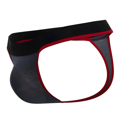 Black and red mesh briefs with solid black waistband from doreanse 1012-chr borderline thongs in charcoal color