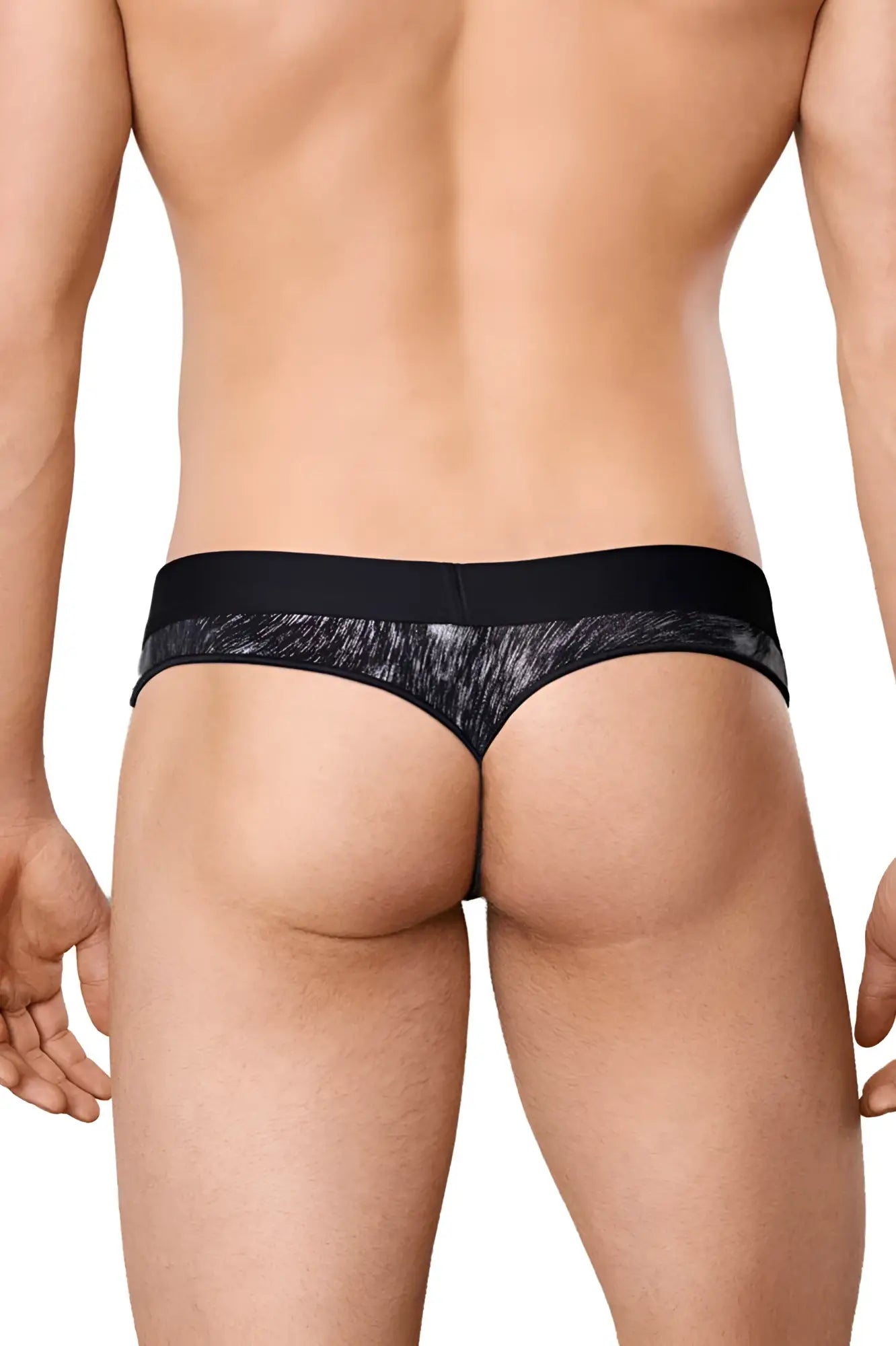 Doreanse 1208-prn nebula thong with black and gray patterns and solid black waistband for comfortable wear