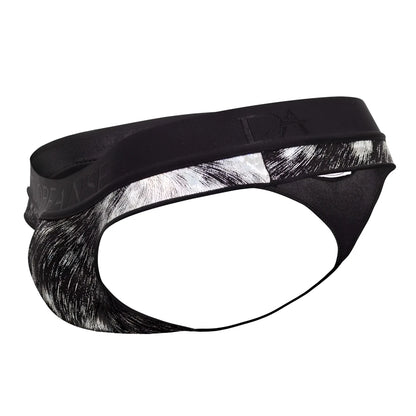 Black and silver abstract brushstroke patterned doreanse 1208-prn nebula thongs with branded elastic waistband