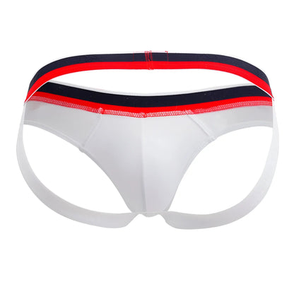White athletic briefs doreanse 1212-wht metro jock with red and navy blue striped waistband in white color