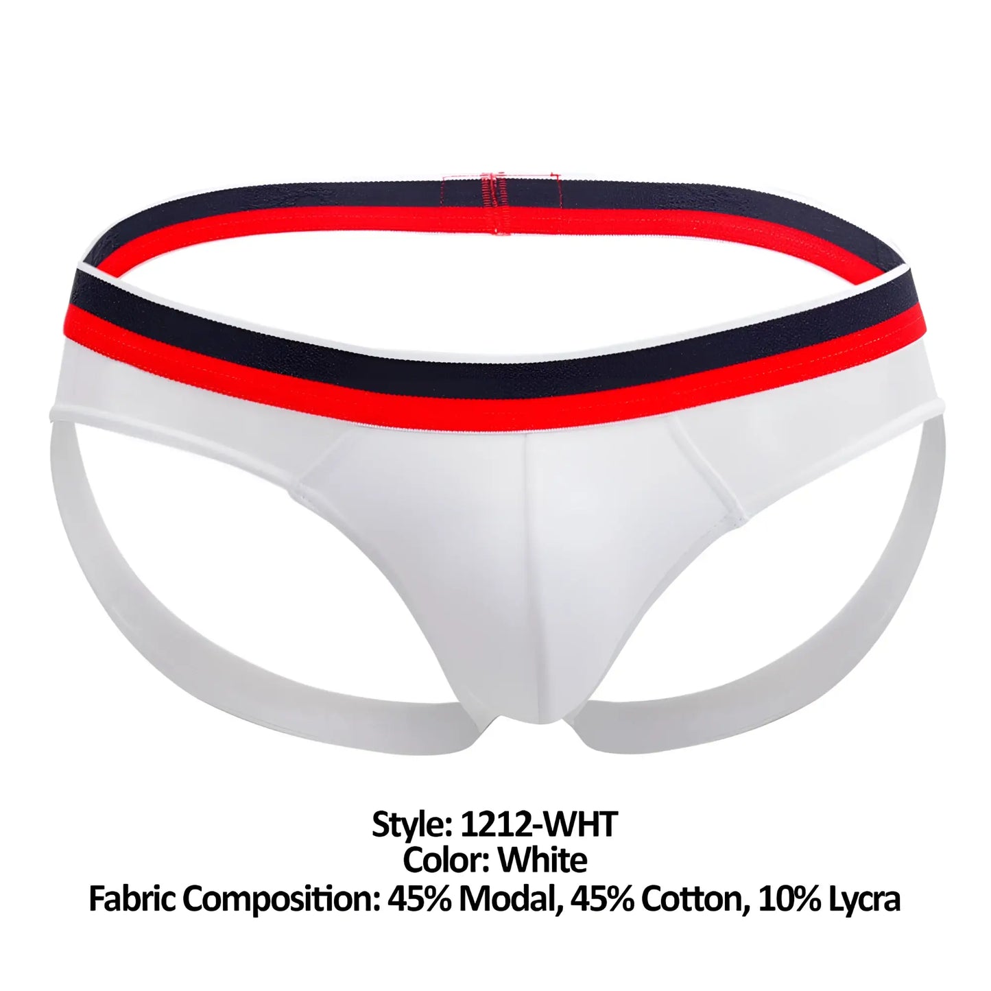 White athletic briefs doreanse 1212-wht metro jock with red and navy striped waistband in white color