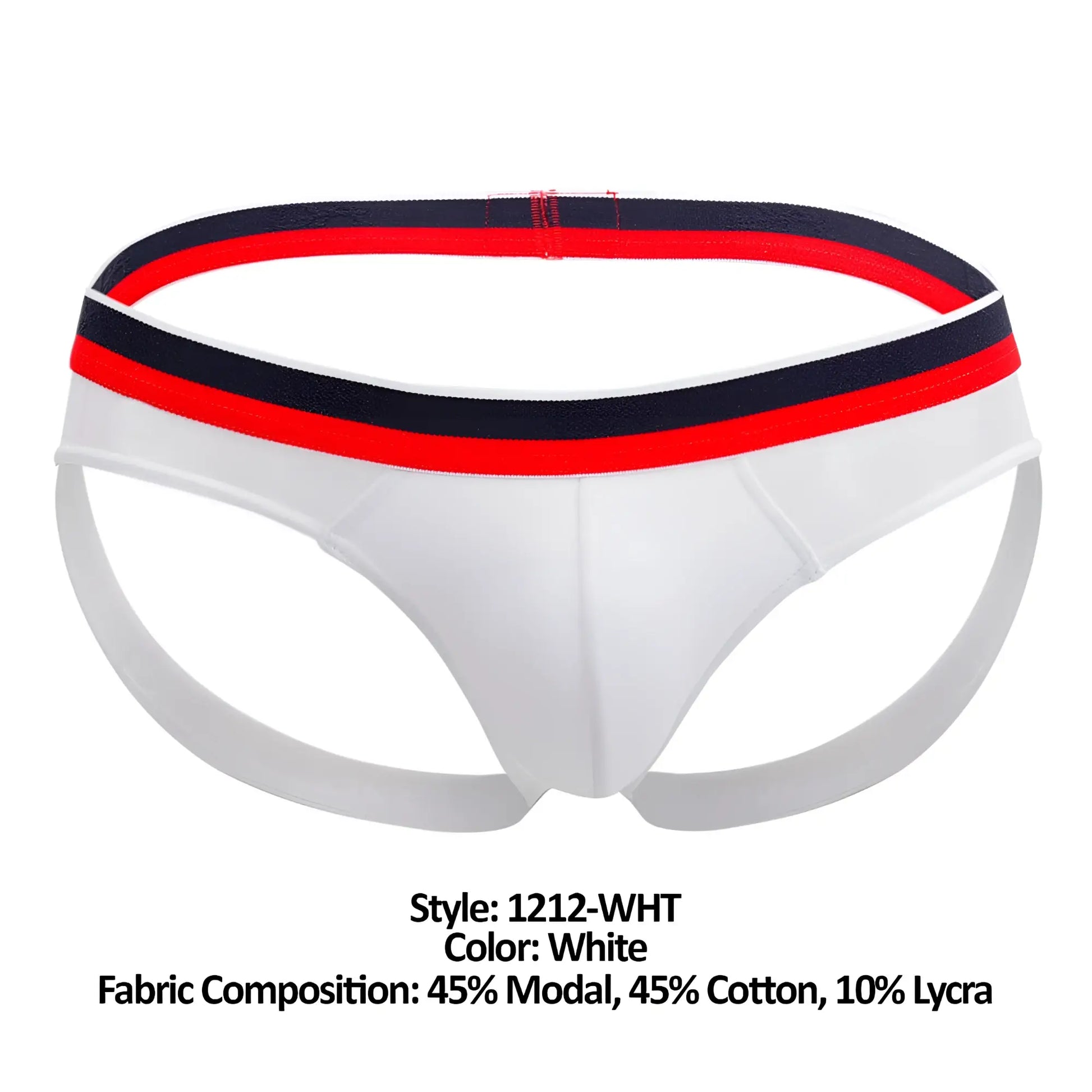White athletic briefs doreanse 1212-wht metro jock with red and navy striped waistband in white color