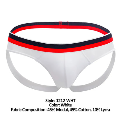 White athletic briefs doreanse 1212-wht metro jock with red and navy striped waistband in white color