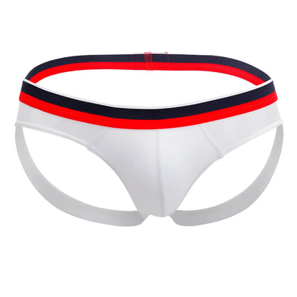 White doreanse 1212-wht metro jock athletic briefs with red and navy blue striped waistband for active wear