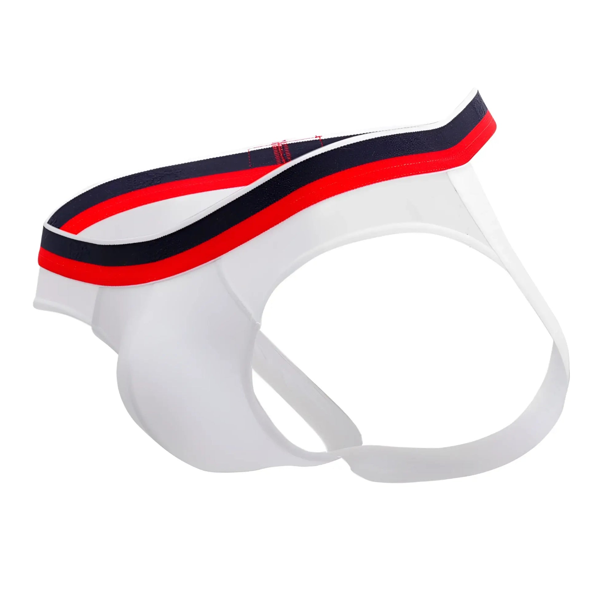 White transparent briefs doreanse 1212-wht metro jock with red black and white striped waistband front view