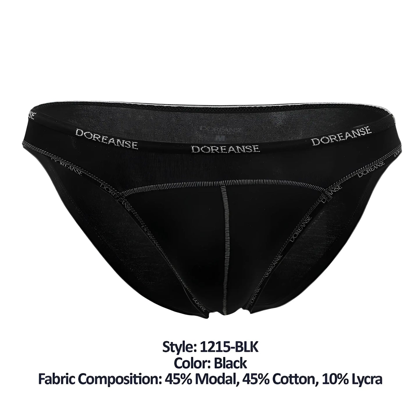 Black doreanse 1215-blk naked bikini briefs made from modal cotton and lycra blend shown from the front