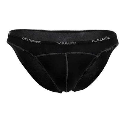 Black doreanse 1215-blk naked bikini briefs with subtle textured fabric and white branding on the waistband