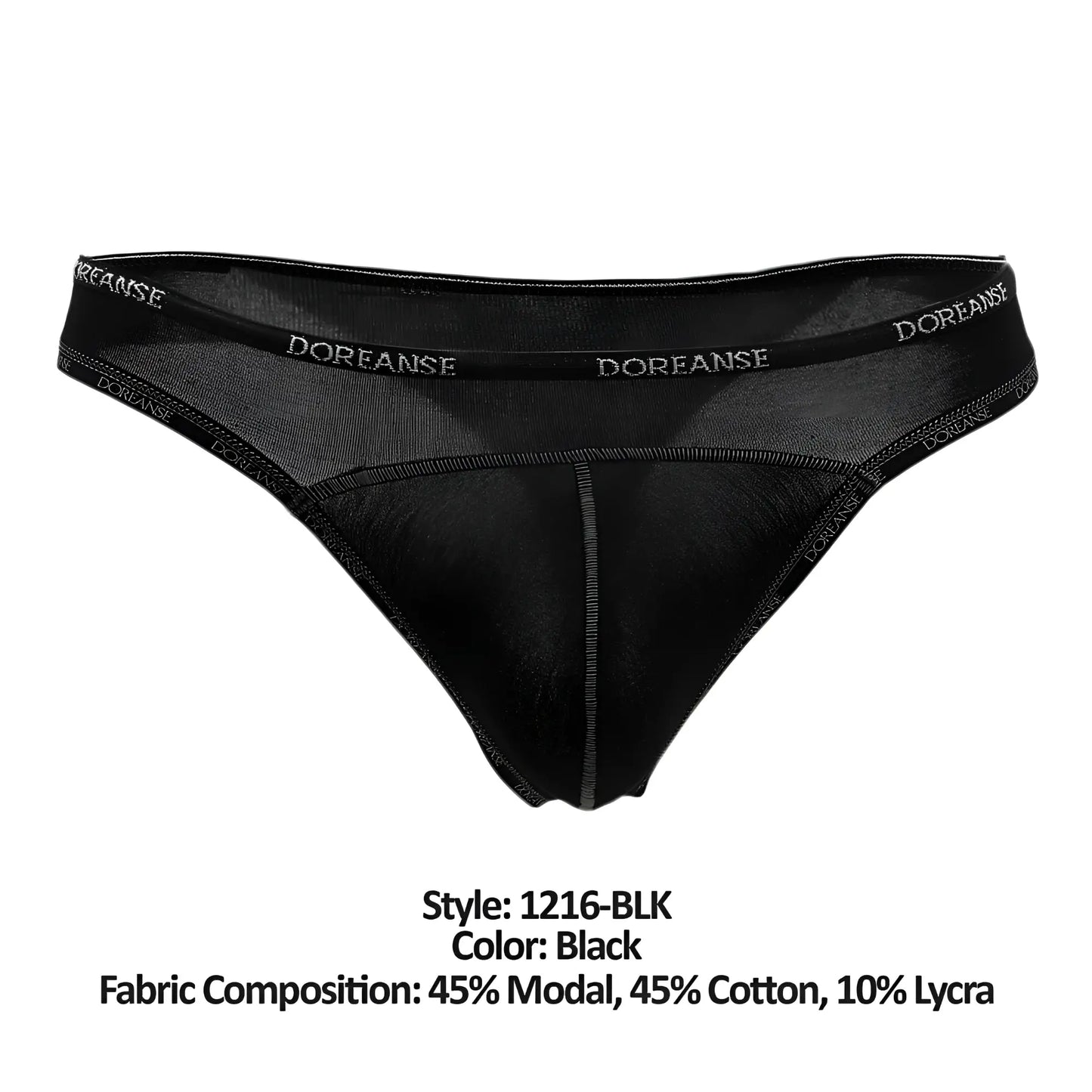 Black doreanse 1216-blk naked thong briefs made of 45% modal 45% cotton and 10% lycra in black color