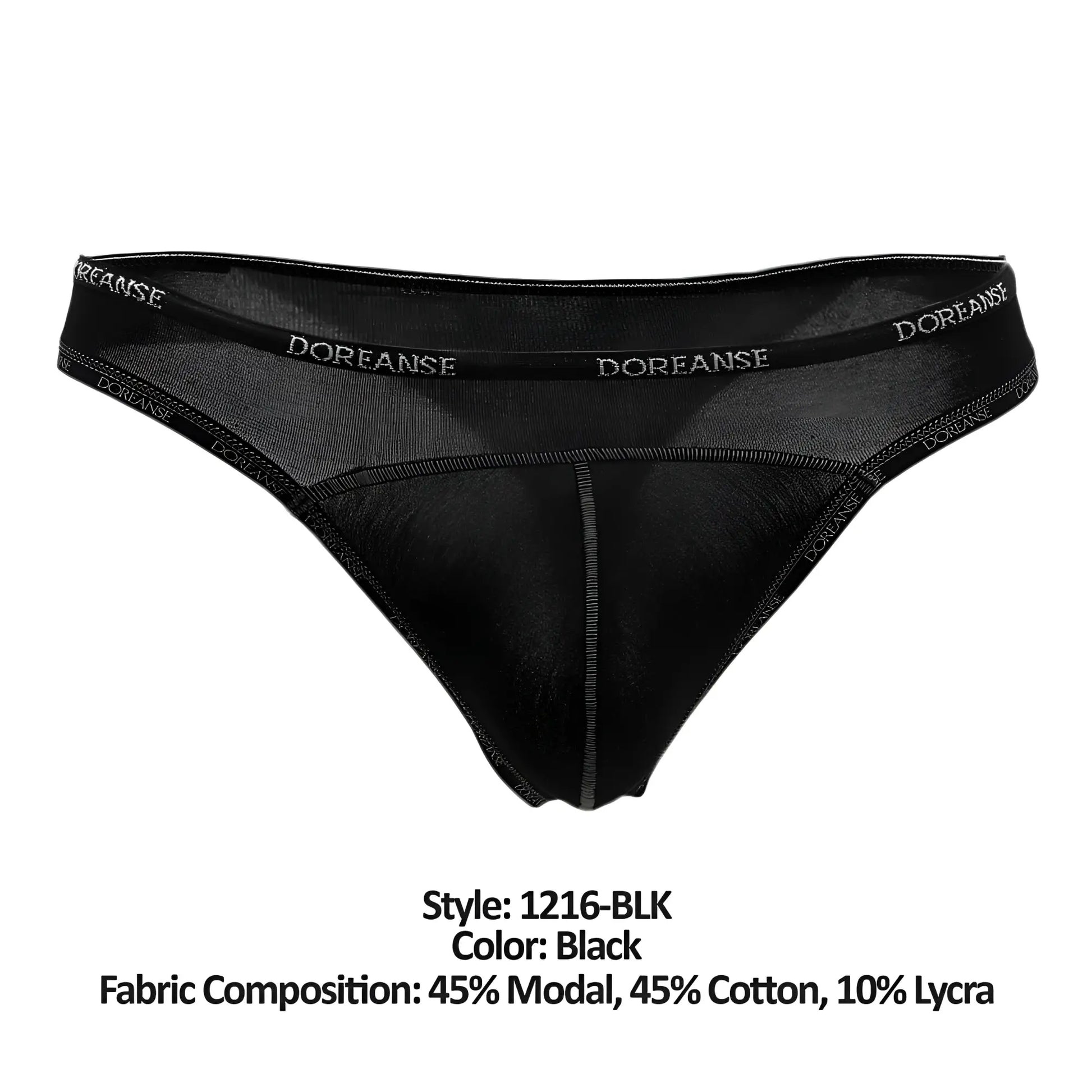 Black doreanse 1216-blk naked thong briefs made of 45% modal 45% cotton and 10% lycra in black color
