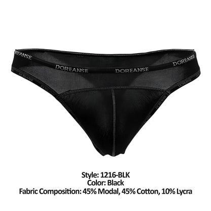 Black doreanse 1216-blk naked thong briefs made of 45% modal 45% cotton and 10% lycra in black color