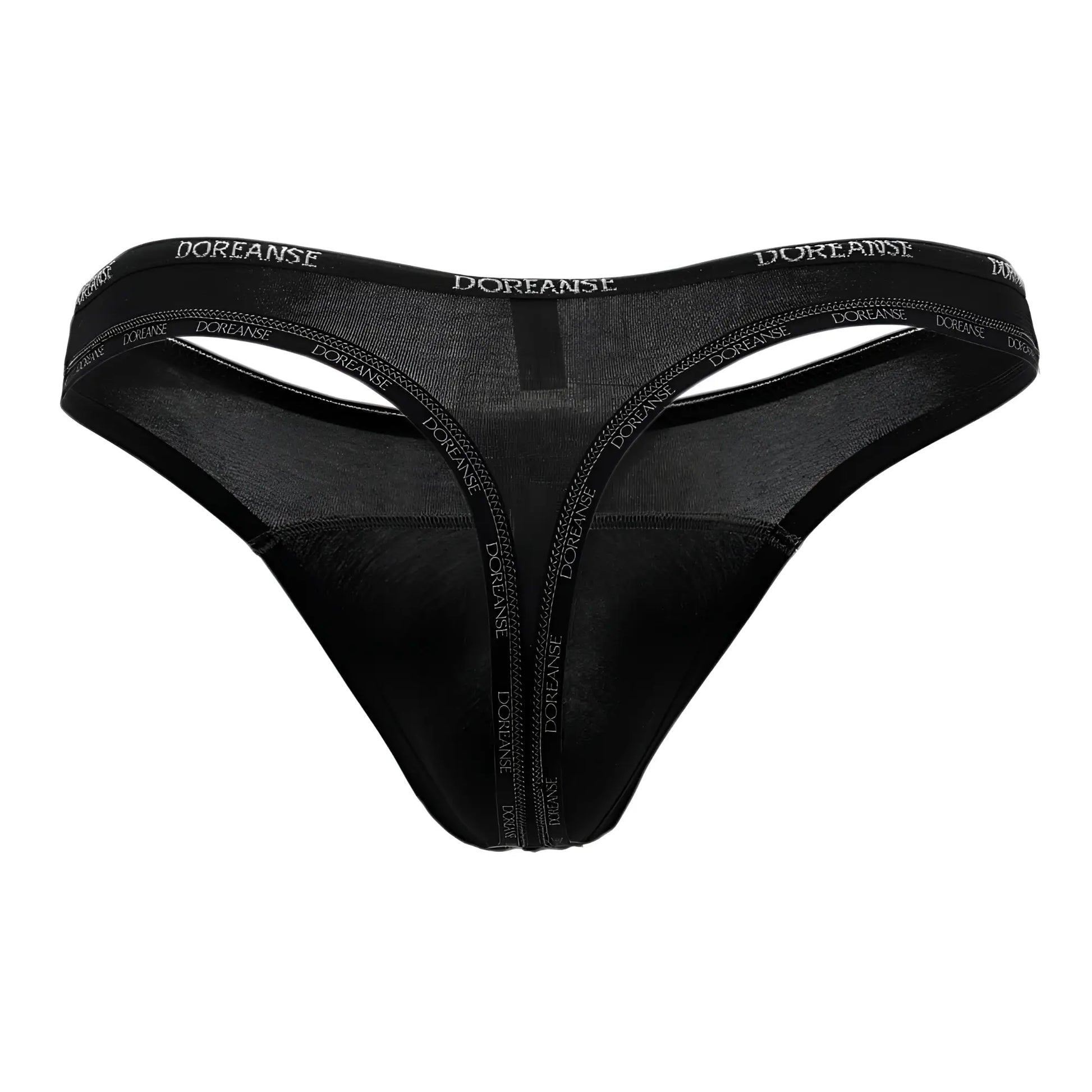 Black doreanse 1216-blk naked thong with sheer mesh panel and branded waistband in black color back view