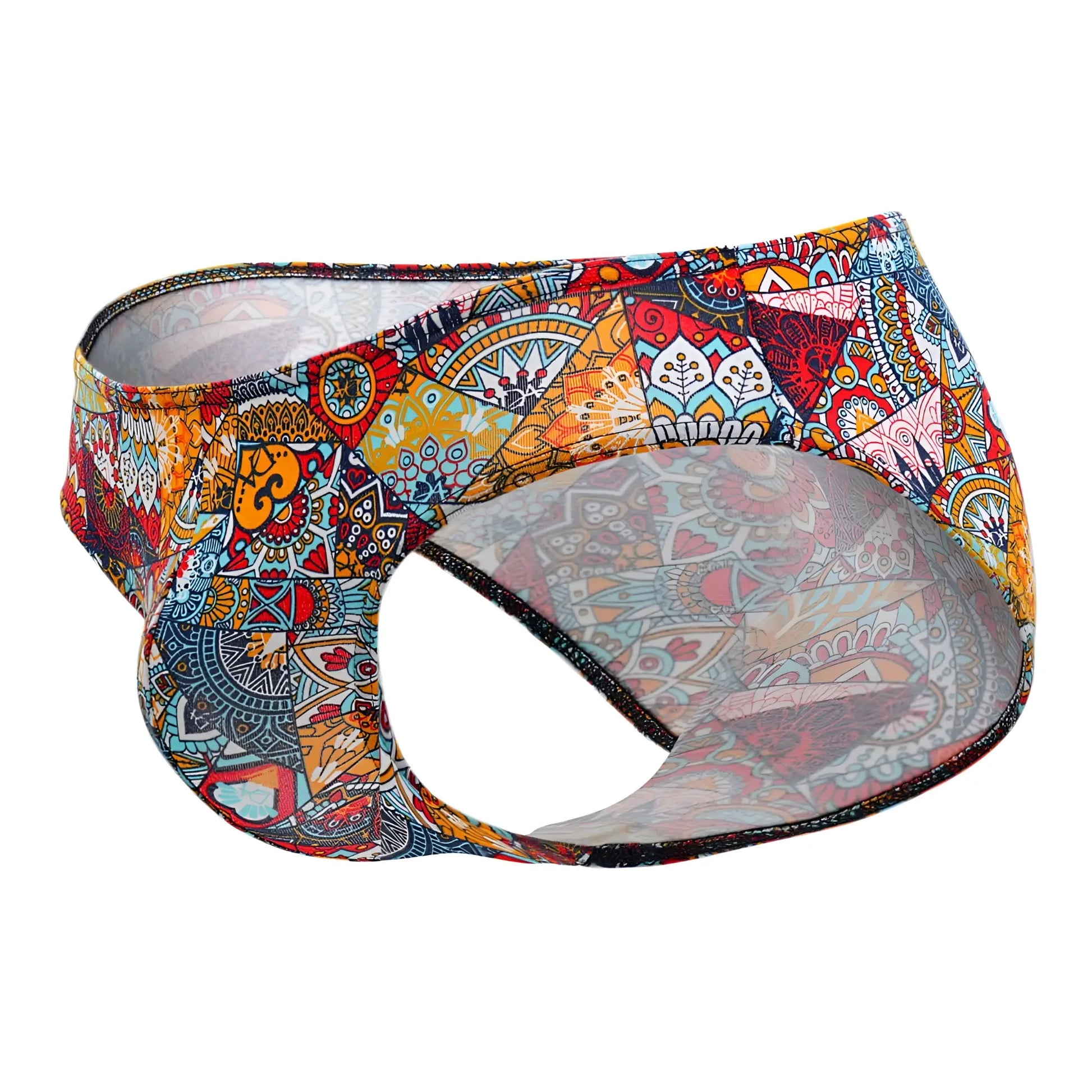 Colorful patterned men’s briefs doreanse 1217-PRN groovy bikini with mandala designs in red orange blue and yellow on stretchy fabric
