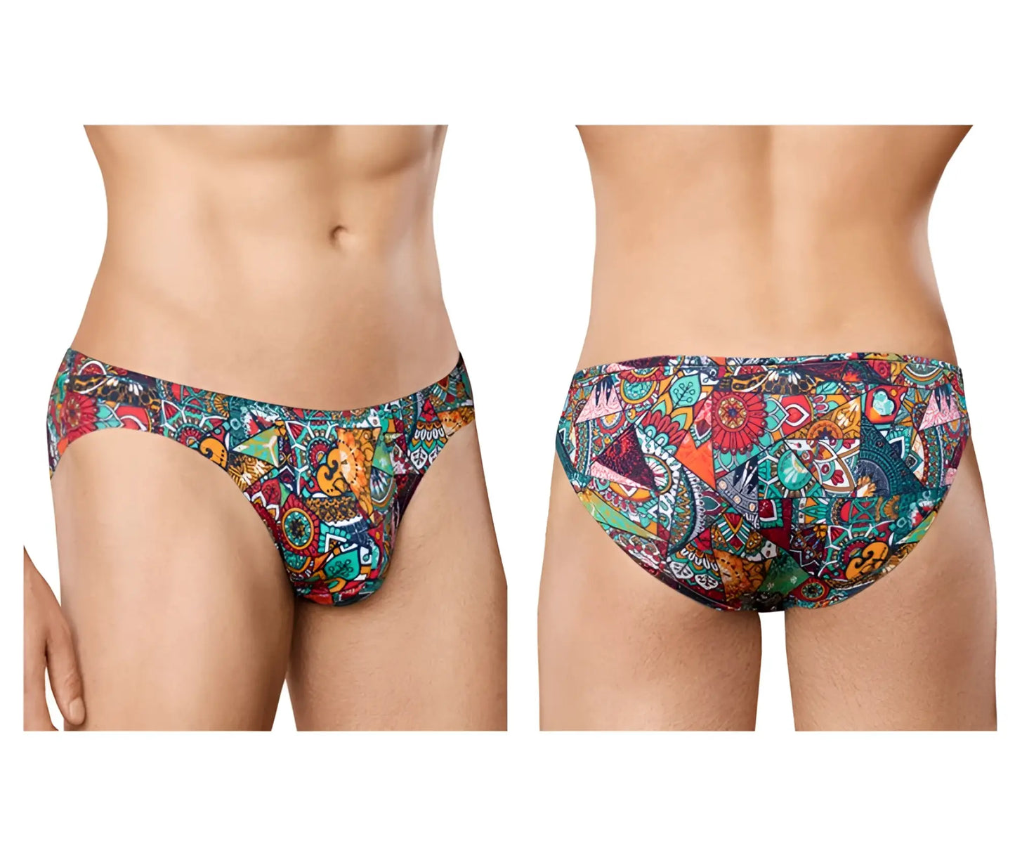 Vibrant doreanse 1217-prn groovy bikini color printed swim trunks with colorful geometric and tribal patterns in teal orange red and green