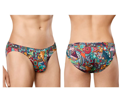 Vibrant doreanse 1217-prn groovy bikini color printed swim trunks with colorful geometric and tribal patterns in teal orange red and green