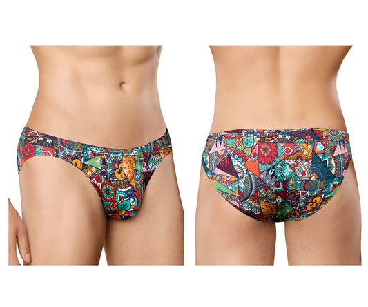 Vibrant doreanse 1217-prn groovy bikini color printed swim trunks with colorful geometric and tribal patterns in teal orange red and green