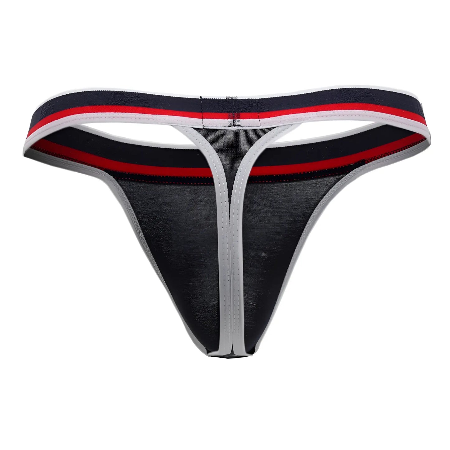 Black and gray thong with red white and navy striped waistband from doreanse 1218-nvy metro thong color navy blue