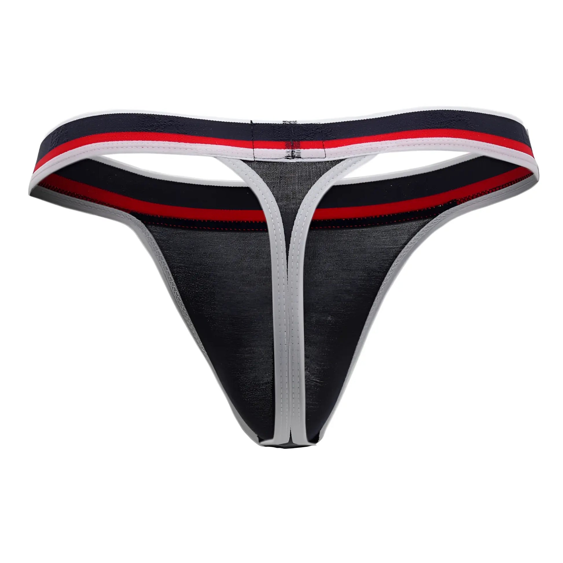 Black and gray thong with red white and navy striped waistband from doreanse 1218-nvy metro thong color navy blue