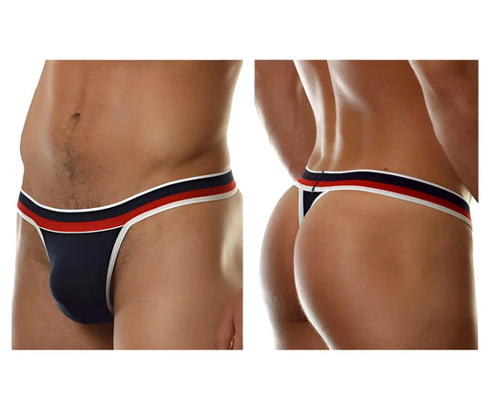 Navy blue doreanse 1218-nvy metro thong with red and white striped trim in soft breathable fabric for daily wear
