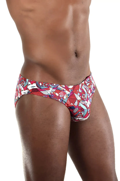 Doreanse 1243-PRN pop art bikini color printed red and white patterned swim trunks with geometric designs