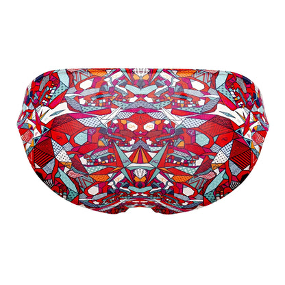 Doreanse 1243-PRN pop art bikini color printed swim cap with vibrant red teal and white geometric patterns