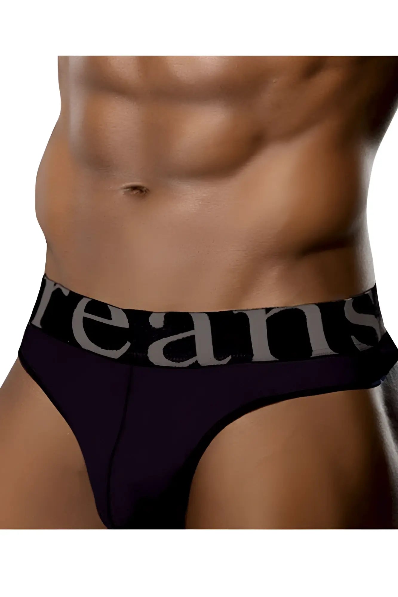 Black doreanse 1250-blk briefs with a contrasting gray reans logo band wide-band thong design for comfort