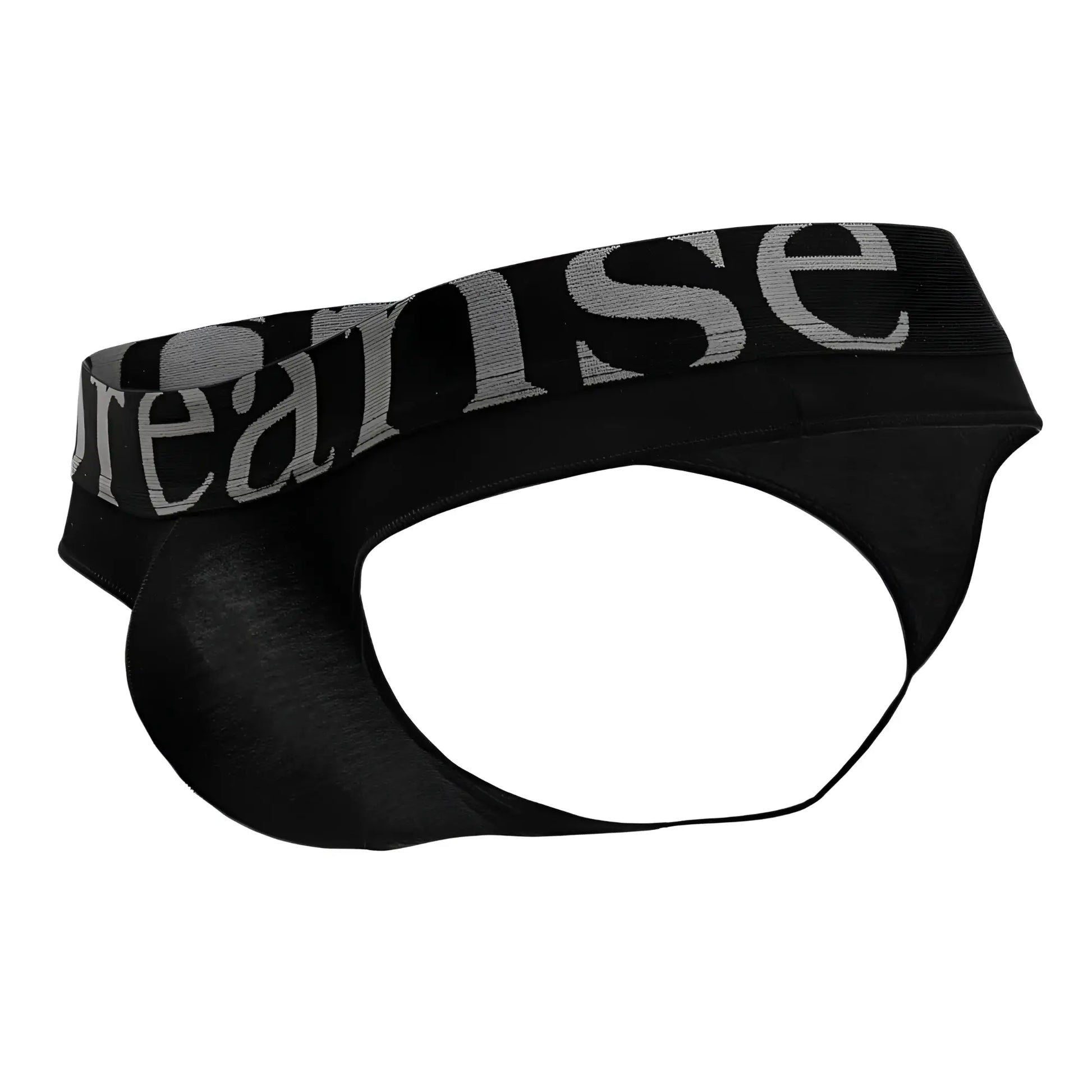 Black doreanse 1250-blk men’s briefs with wide-band thong style and gray reaise logo on waistband