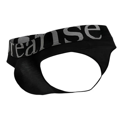 Black doreanse 1250-blk men’s briefs with wide-band thong style and gray reaise logo on waistband