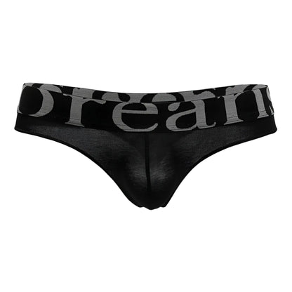 Black sheer Doreanse 1250-BLK wide-band thong with gray dream lettering on the waistband visible from the front