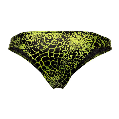 Doreanse 1257-PRN space venom briefs feature vibrant lime green and black patterned swim trunks with bold intricate design
