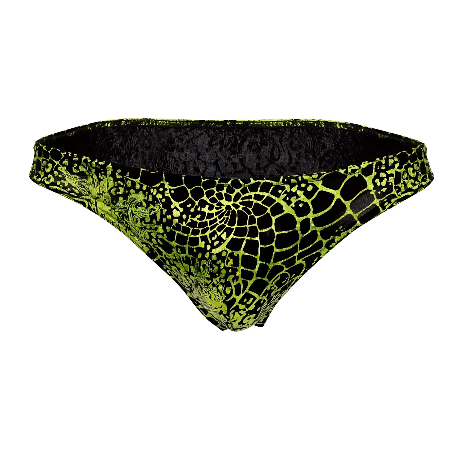 Doreanse 1257-prn space venom briefs lime green and black patterned bikini bottom with textured scale-like design back side
