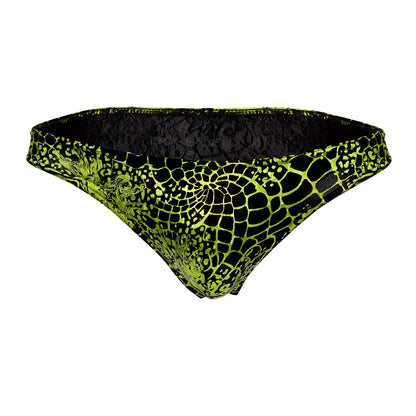 Doreanse 1257-prn space venom briefs lime green and black patterned bikini bottom with textured scale-like design back side