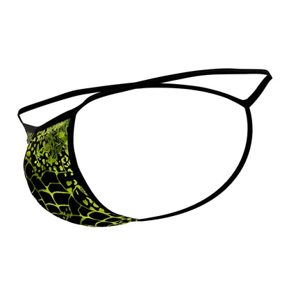 Doreanse 1260-PRN space venom thong with black and neon green snake scale patterned fabric front view